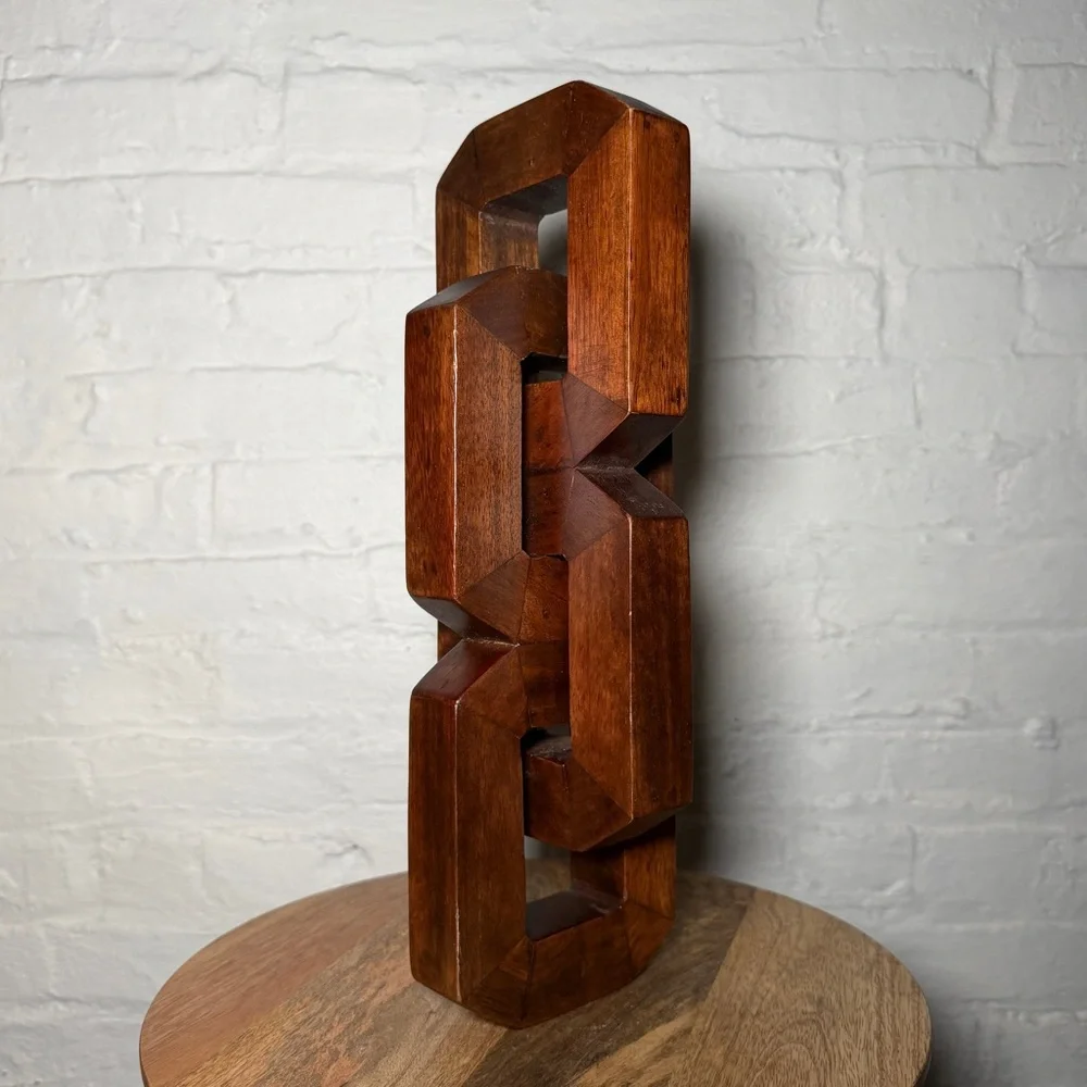 West Elm Wood Chain Link Interlock Sculpture Decor